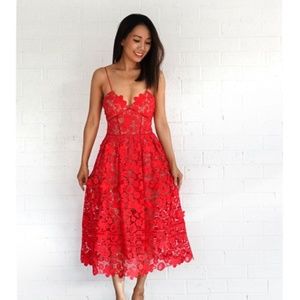 Self-Portrait 3D Floral Azaelea Dress (Tomato Red)